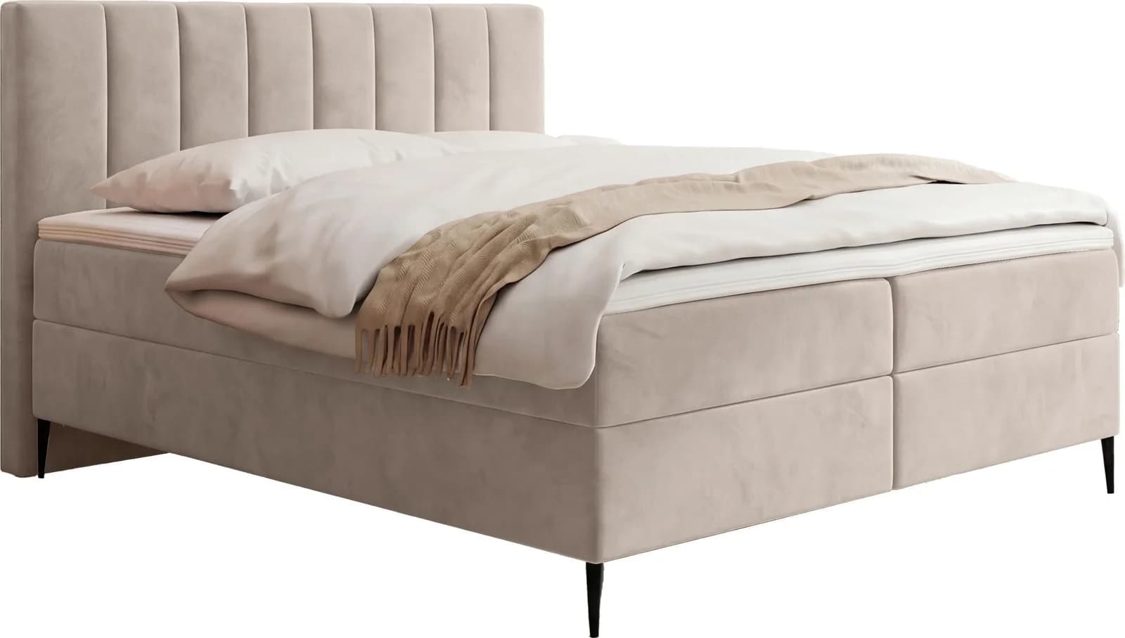 BOXBETT Allen mit Bettkasten Samt Beige inkl. Matratze & Topper