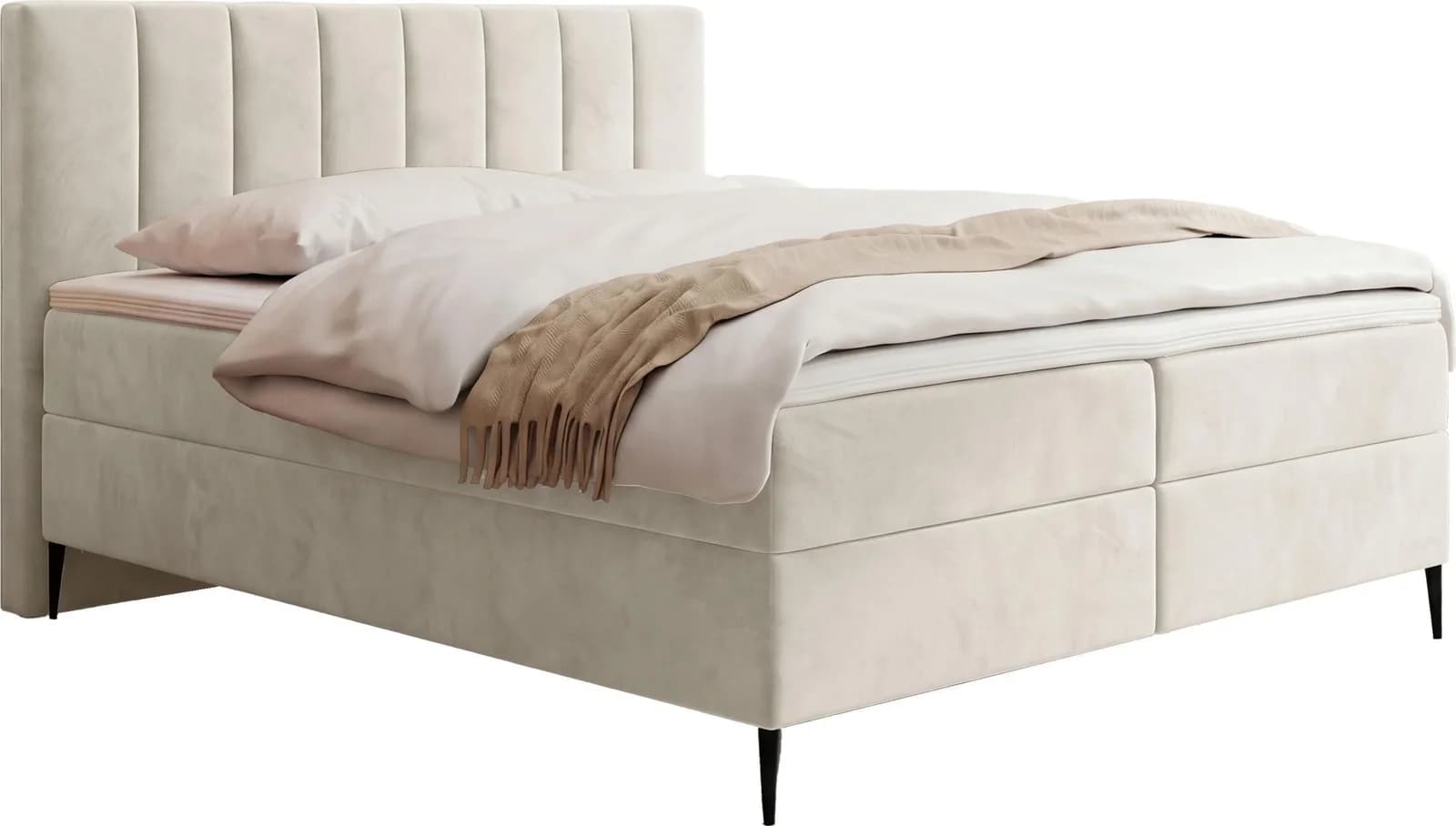 BOXBETT Allen mit Bettkasten Samt Creme 180x200 cm inkl. Matratze & Topper