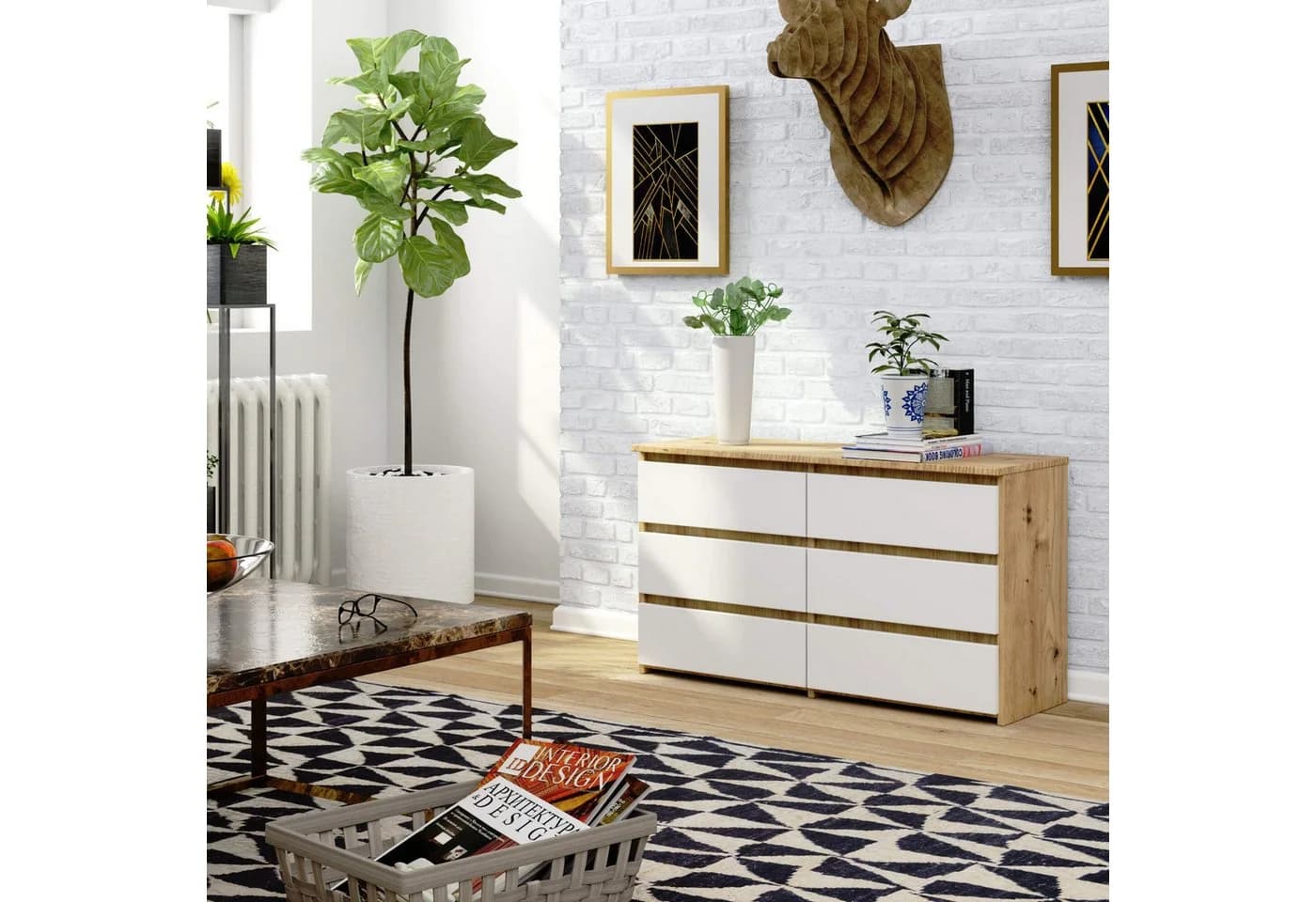 Raumhirsch Furniture Kommode 6 Schubladen Eiche-Dekor