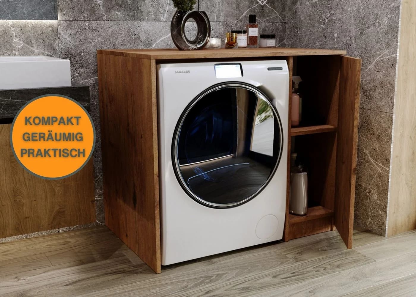 Raumhirsch Furniture Waschmaschinenumbauschrank mit Stauraum - Retro