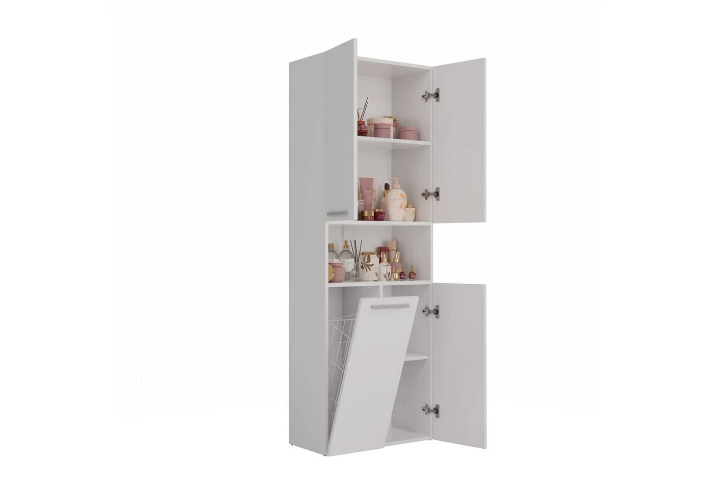 Raumhirsch Furniture Badkommode Badhochschrank Weiß 3 Türen 5 Regale