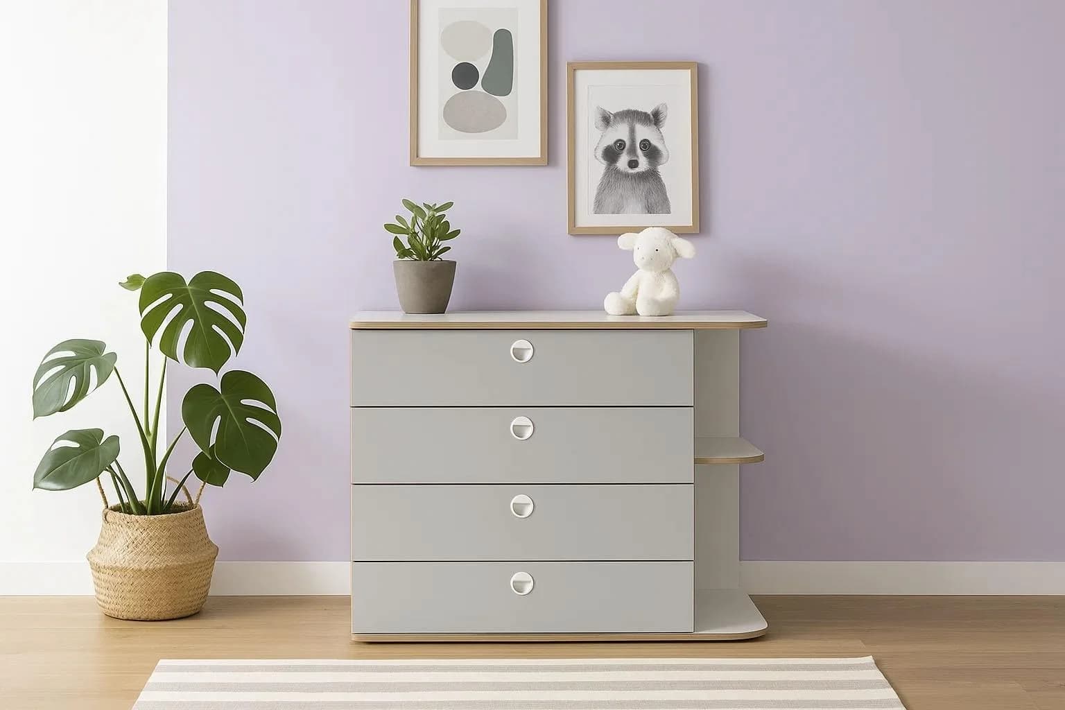 Kommode HOME AFFAIRE ELLETE Schrank mit 4 Schubladen und 2 offenen Fächern, Breite 116 cm, weiß/hellgrau
