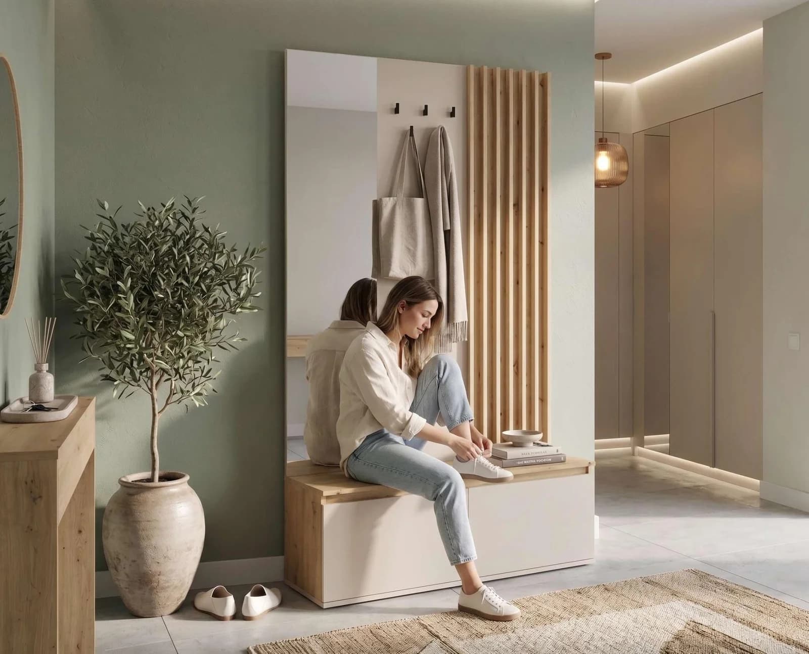 Home affaire LANDUVA Garderobenpaneel mit Schuhschrank, Spiegel & Haken