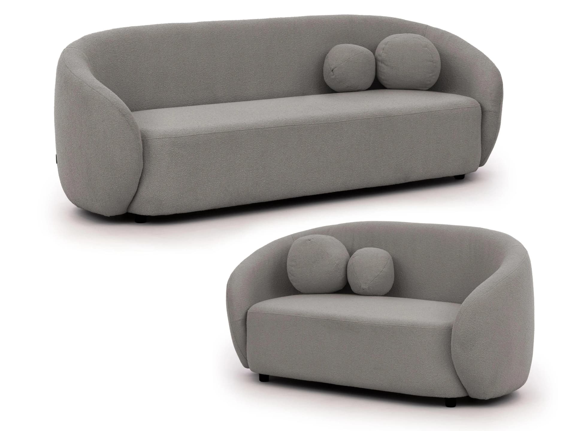 S-Style Möbel Polstergarnitur Roundi 3+2 Grau Bouclé