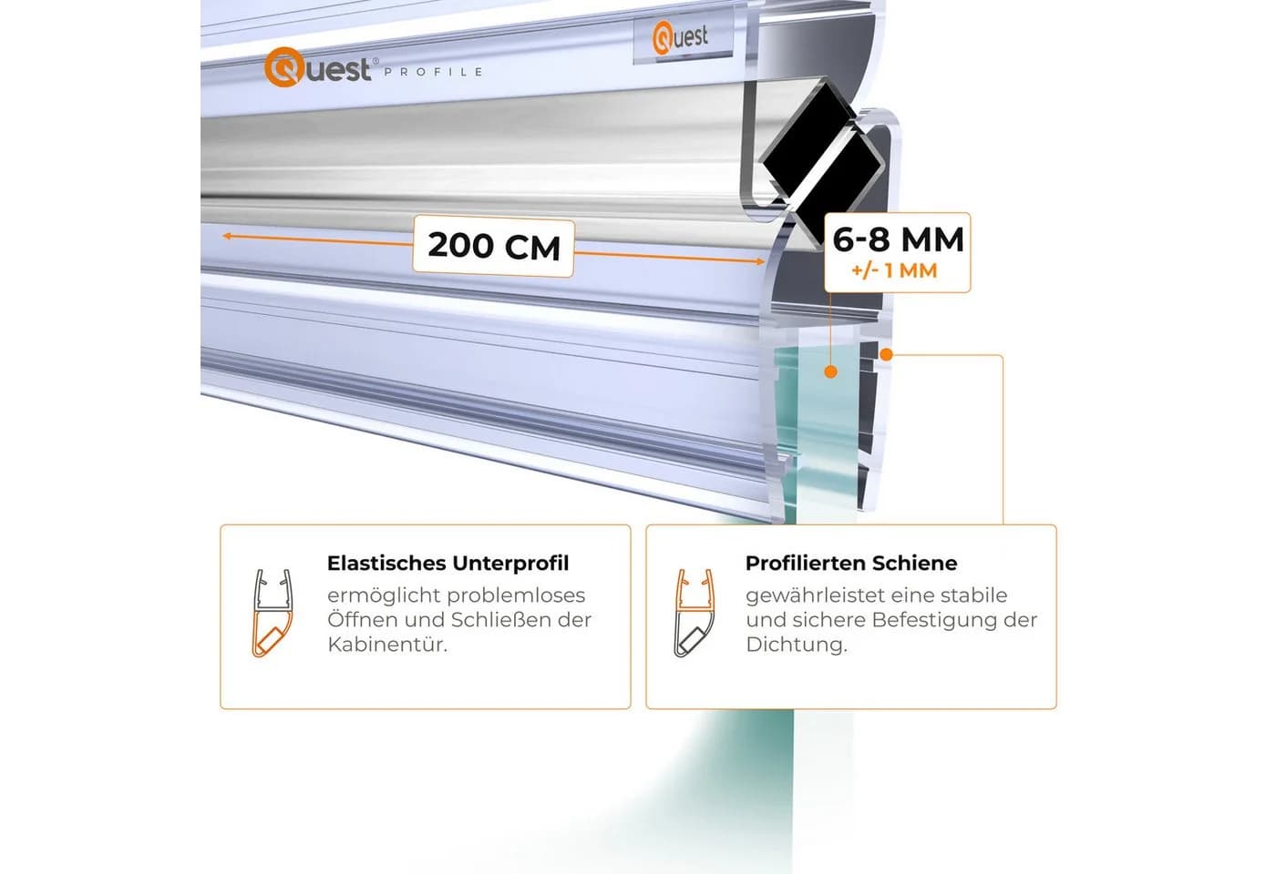 Quest Magnetdichtung 90° für Eckduschen 200 cm transparent
