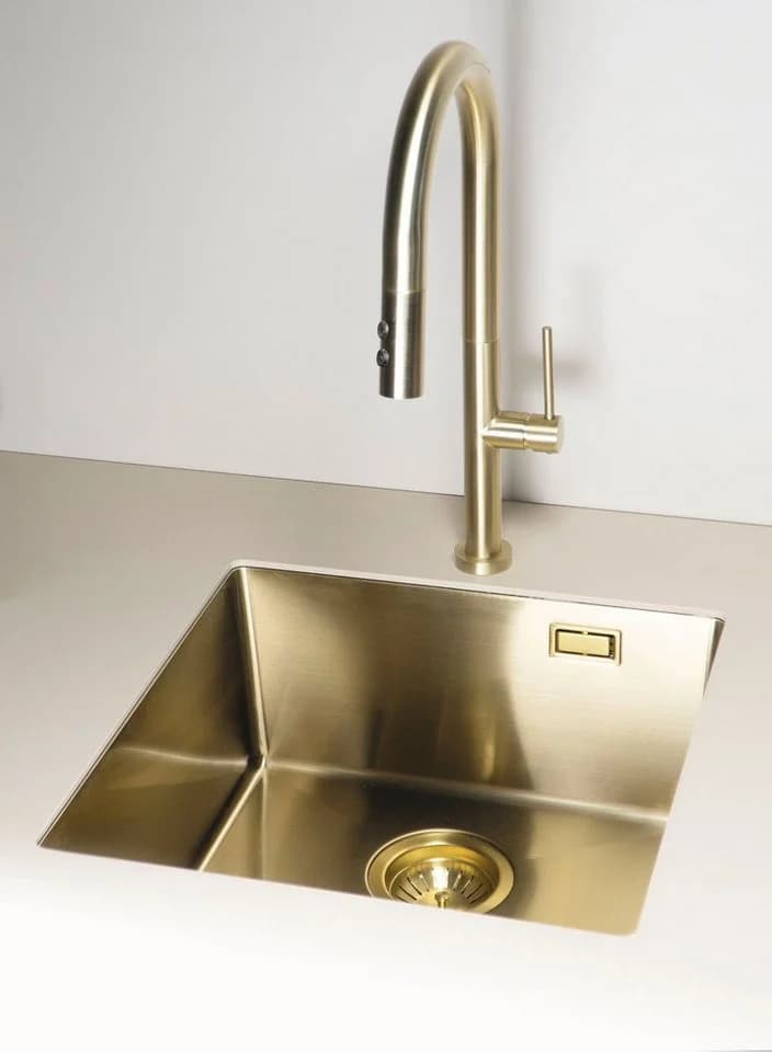 Deante Edelstahlspüle Einbauspülbecken Goldfarben eckig 55 cm