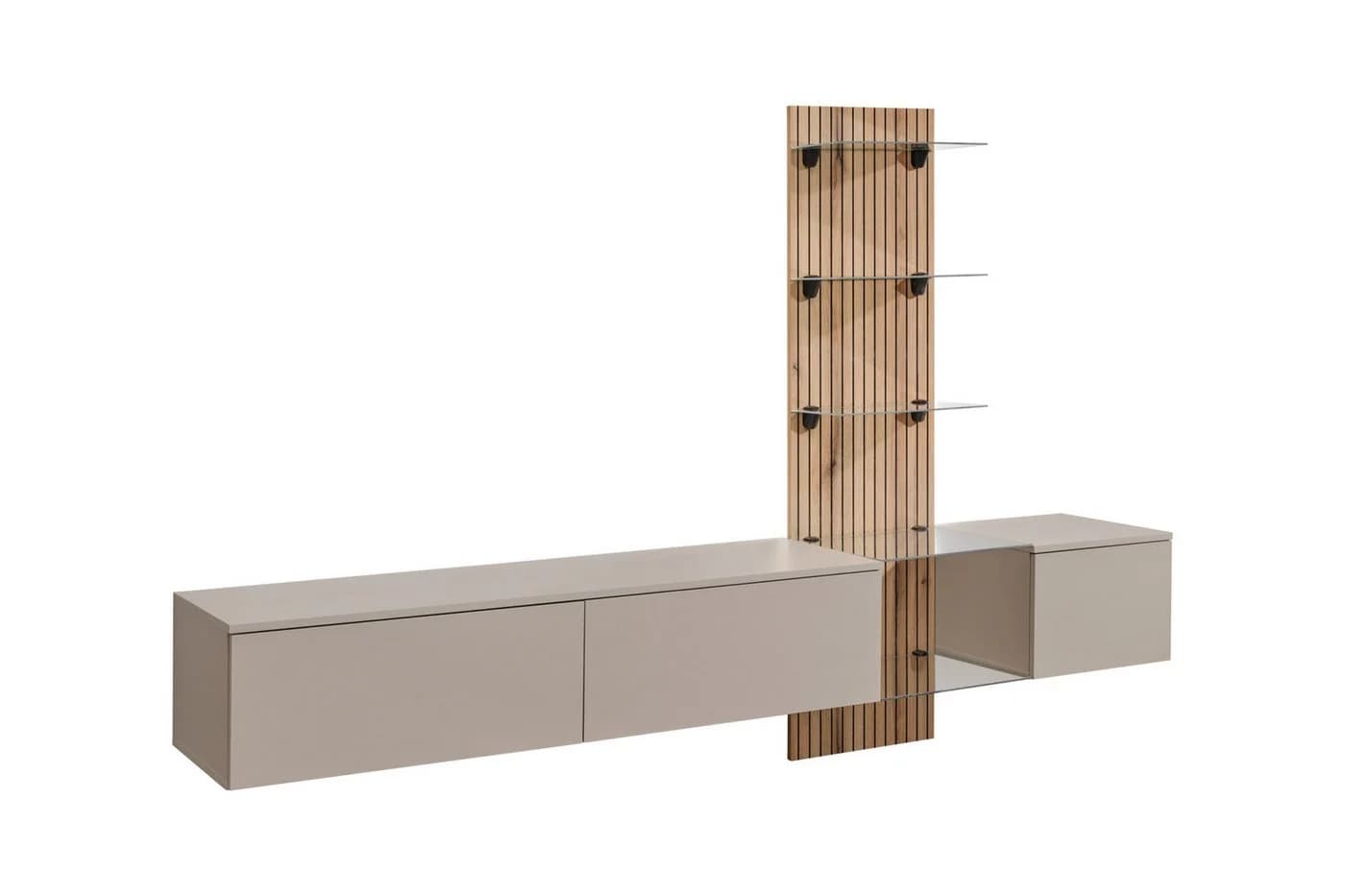 ASM-Moebel Wohnwand Luzz mit LED & Push-Click Grau Lamellenoptik