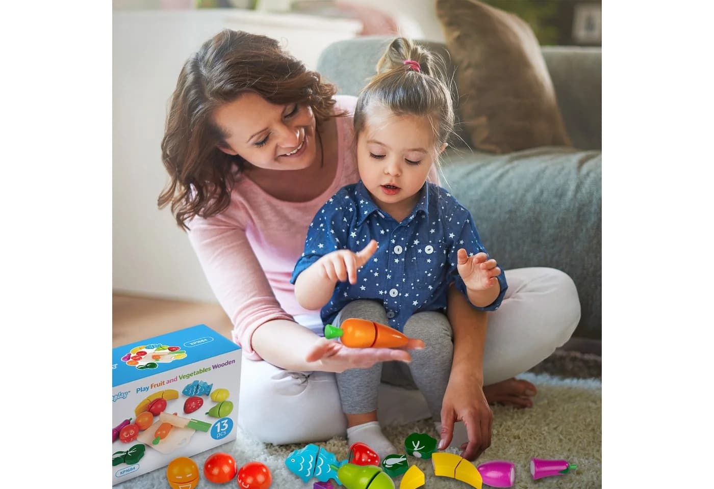 kinderplay Spielküche Holz Schneide Set Obst Gemüse Bunt