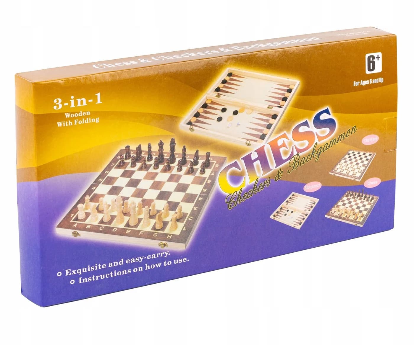 kinderplay 3-in-1 Holz Brettspiel Schach Dame Backgammon