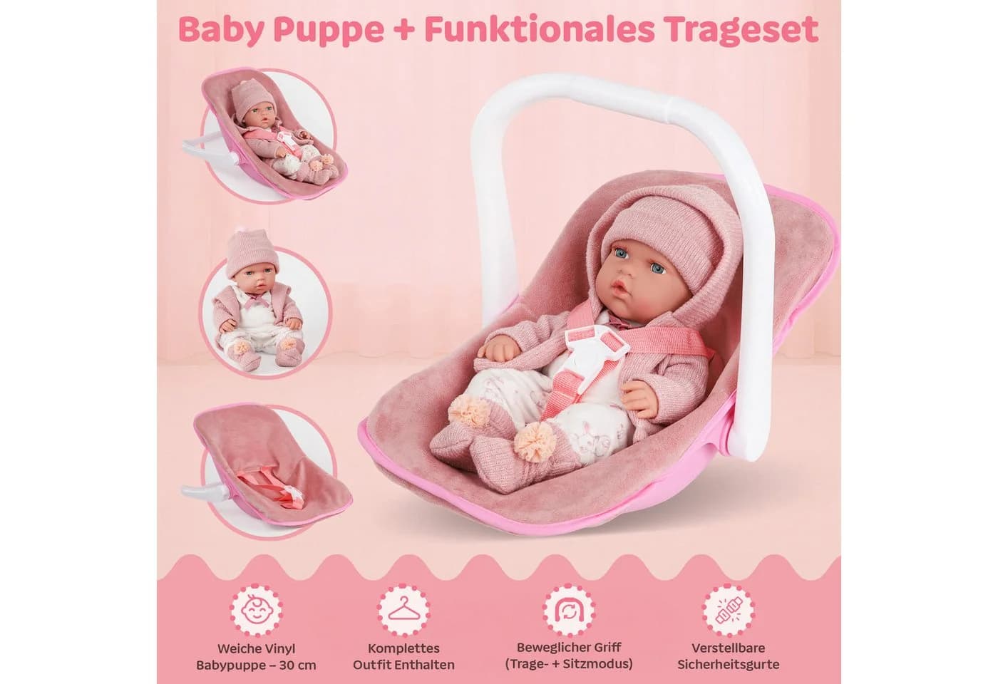 kinderplay Babypuppe mit Babytrage Rosa