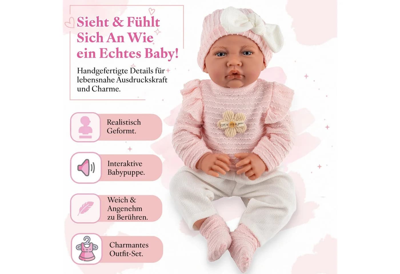 Kinderplay Dolls & Strollers Babypuppe Sprechende Babypuppe Lili 41 cm weich & interaktiv ab 3 Jahren