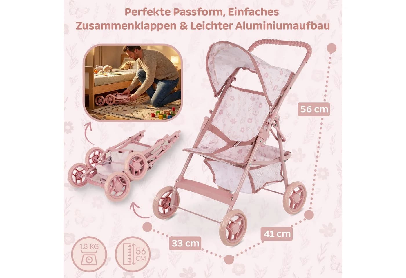 kinderplay Puppenbuggy Puppenwagen Buggy Leicht Klappbar Für Kinder Sicher Stabil