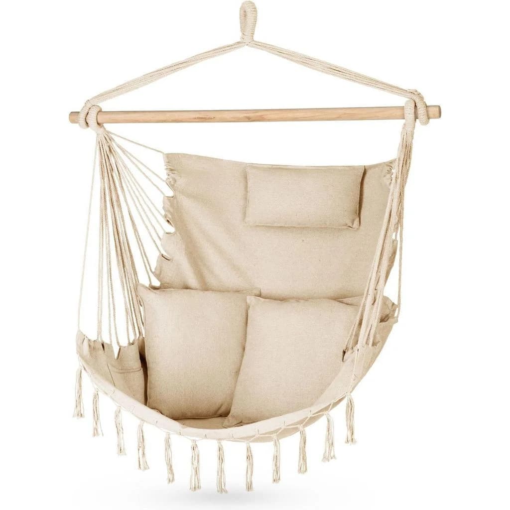Luverno Hängesessel Beige mit Kissen Boho-Stil