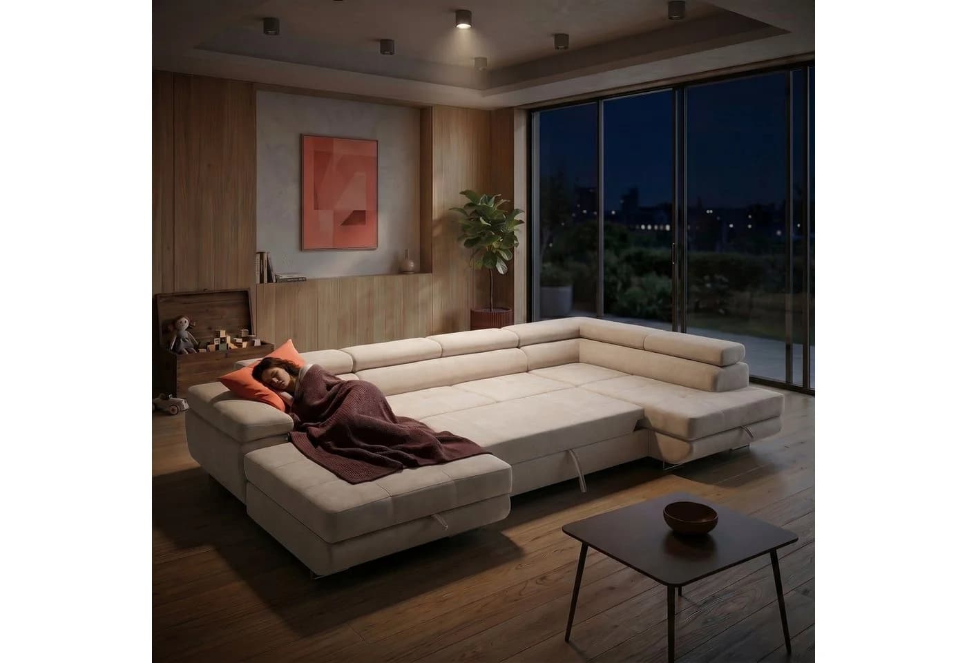 Muffo Ecksofa WILD U Beige U-Form mit Bettkästen