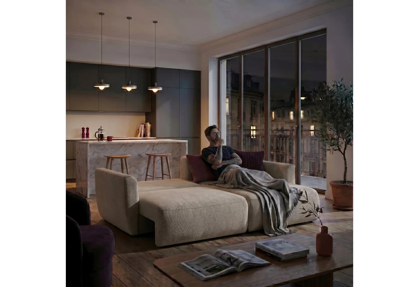 Muffo Ecksofa Bella Beige mit Schlaffunktion und Bettkasten