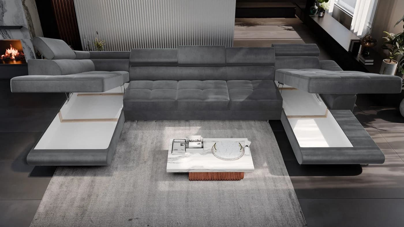 Muffo Ecksofa WILD U MAXI grau mit Bettkasten & Schlaffunktion