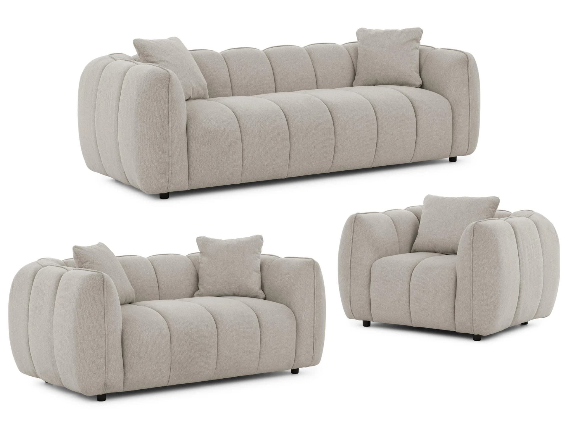 Sitzgarnitur Nubira 3+2+1 Taupe Strukturstoff Modern