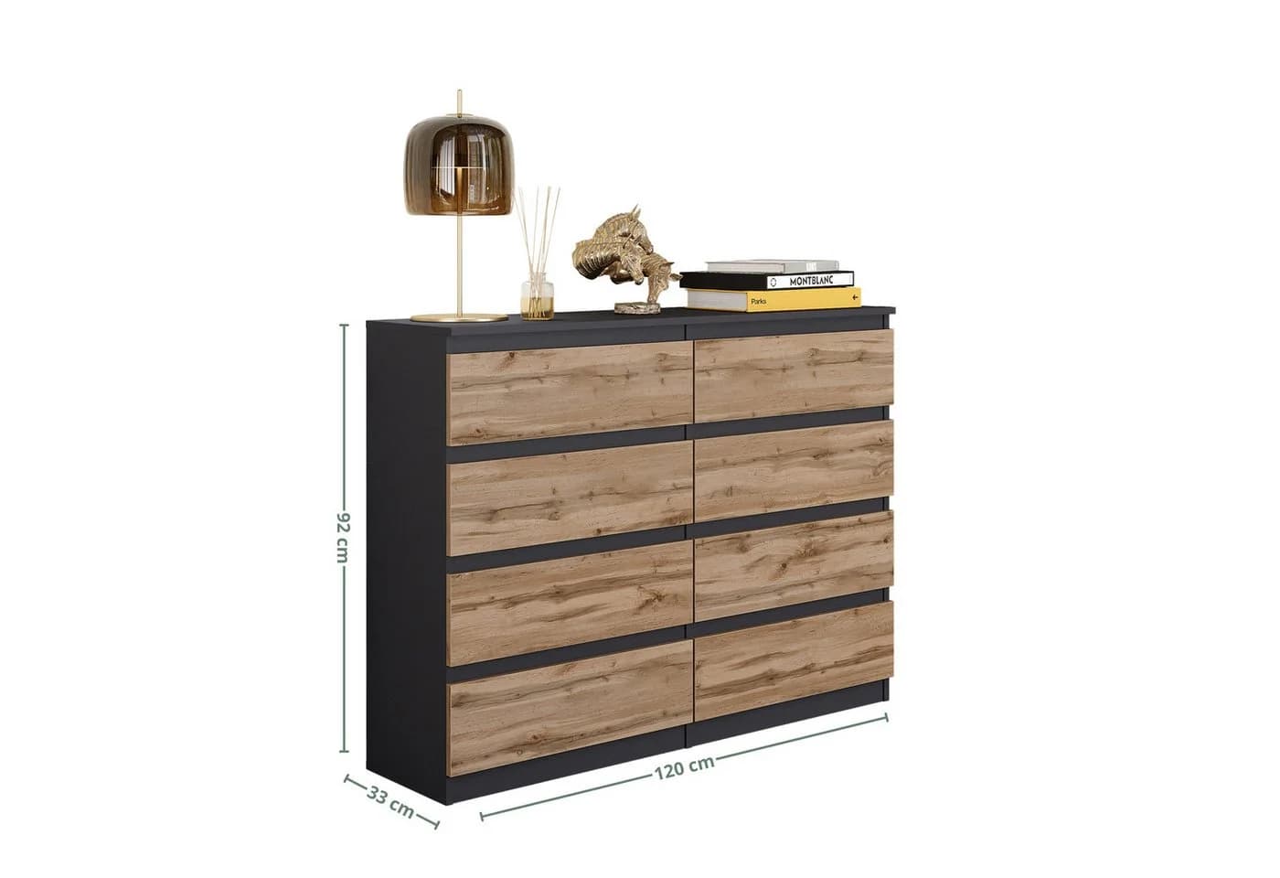 Furnica Kommode Anthrazit 120 cm mit 8 Schubladen