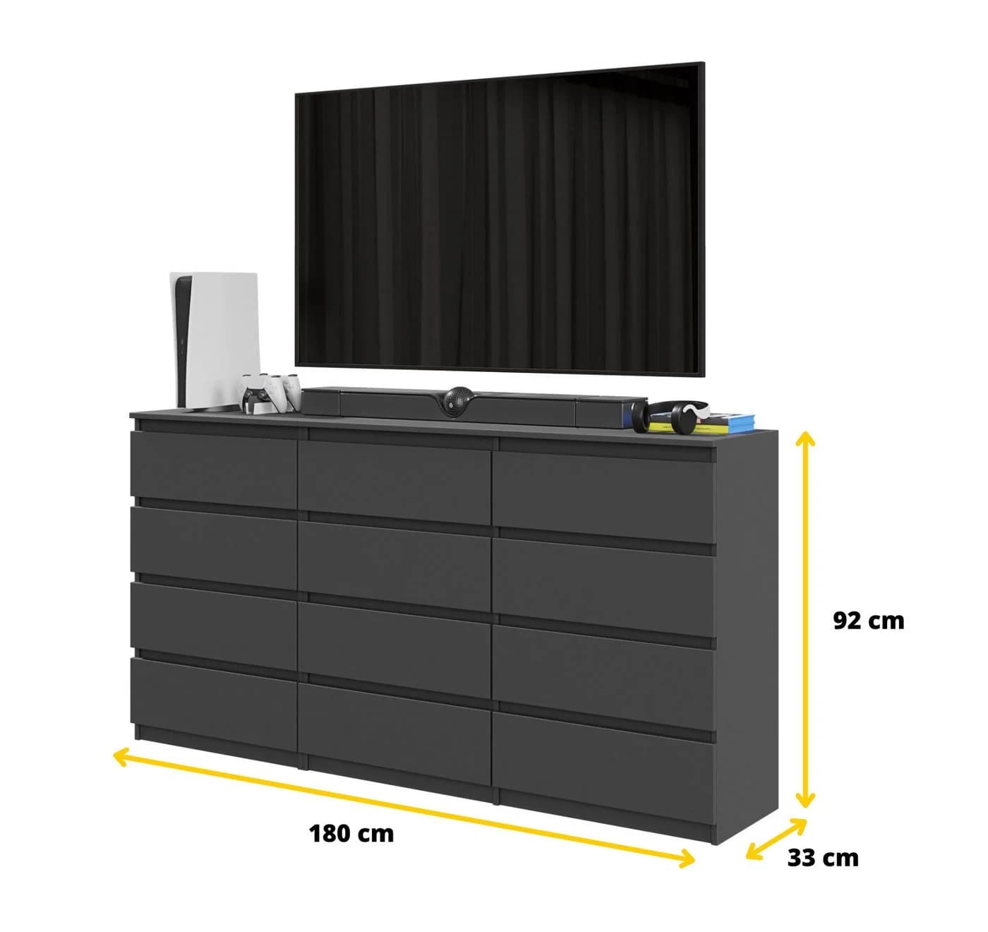 Furnica Kommode Set Anthrazit 12 Schubladen Grifflos