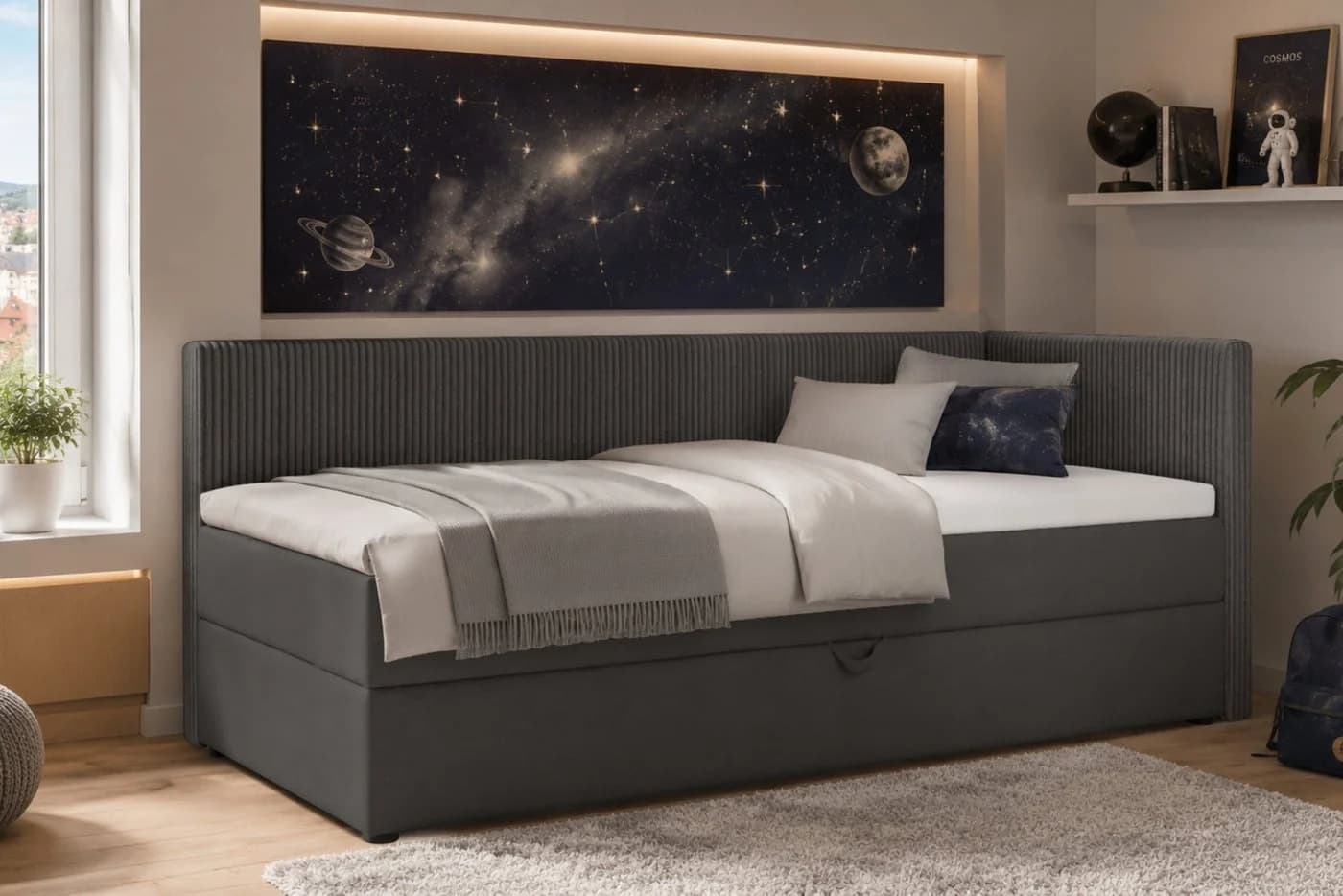 Deine Möbel 24 Boxspringbett RICO mit Bettkasten und Schlaffunktion Grau