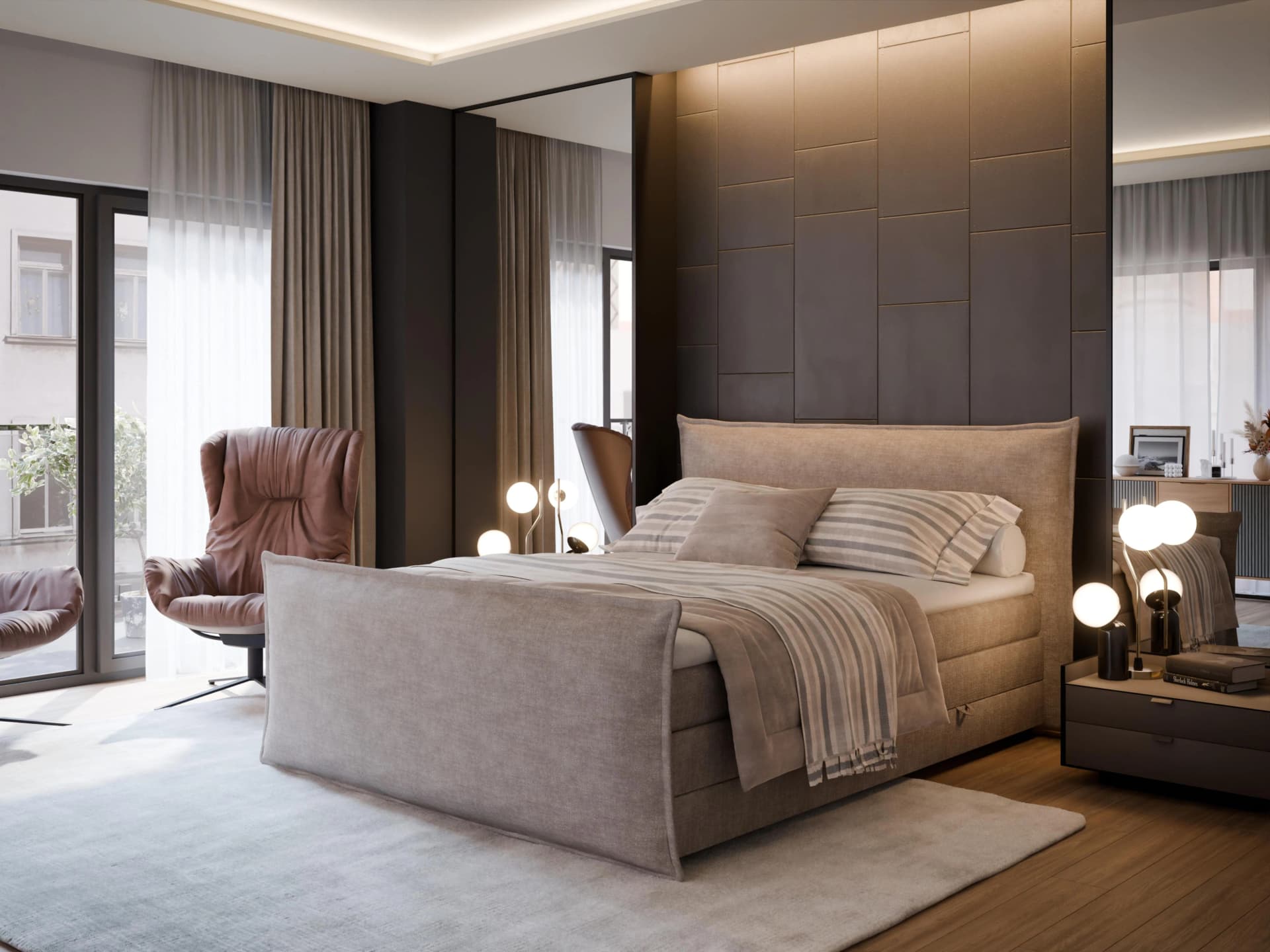 FORTE Boxspringbett Harmonie mit Bettkasten und Topper hellgrau