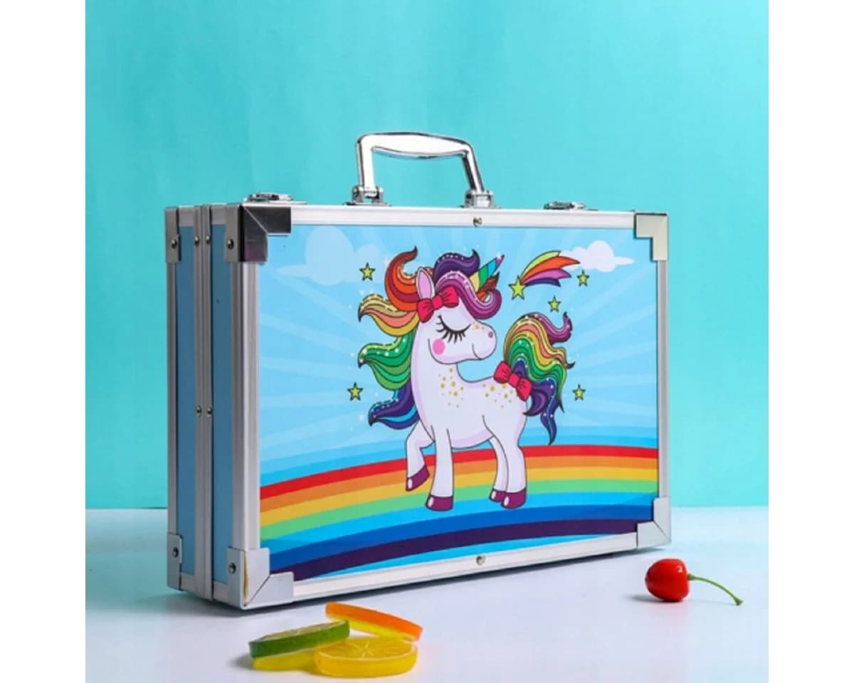 R2 Invest Kreativset Einhorn Kinder Malset 145-teilig Blau