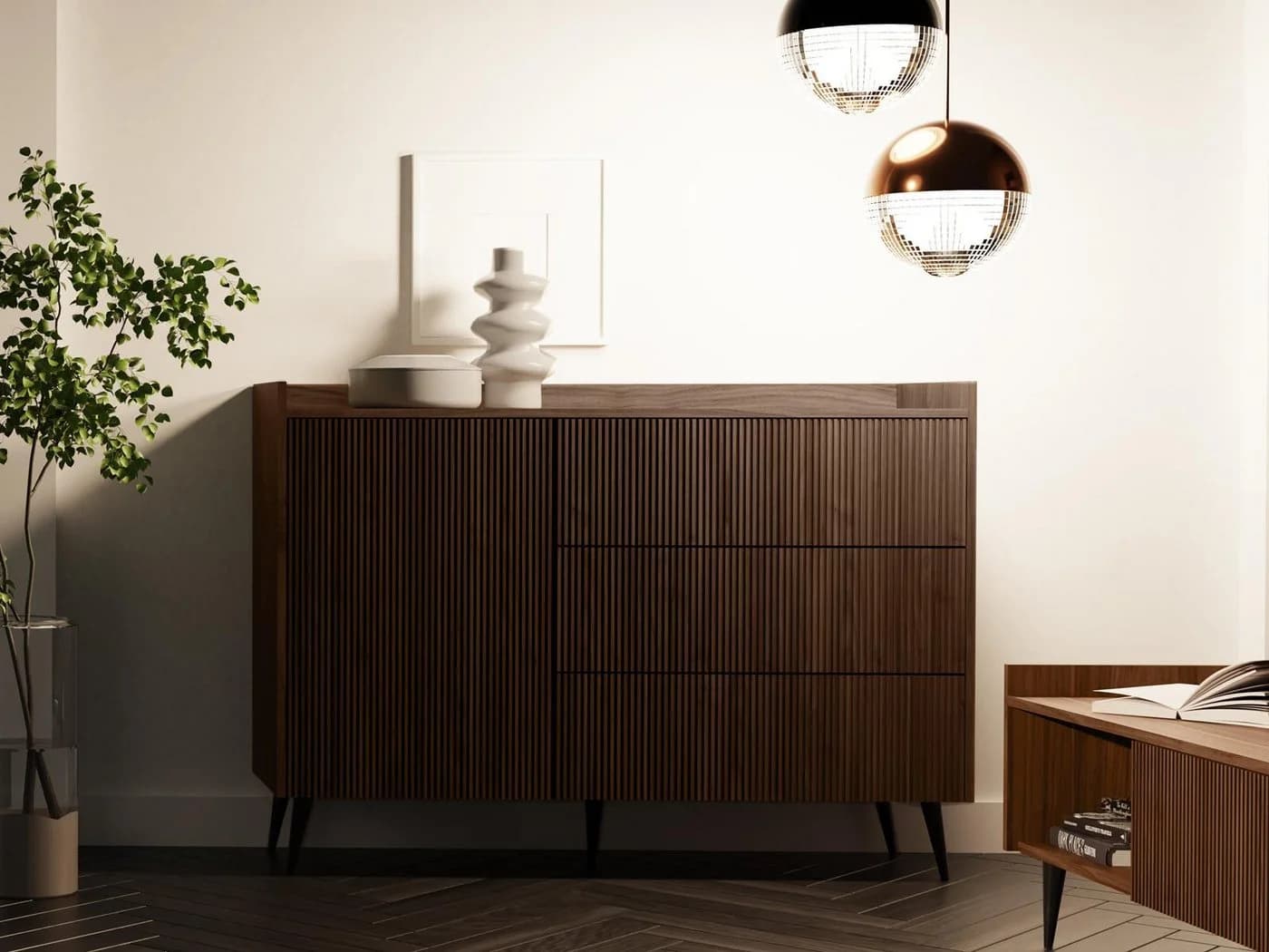Compleo Schubkastenkommode 3 Schubladen Japandi Design Nussbaum