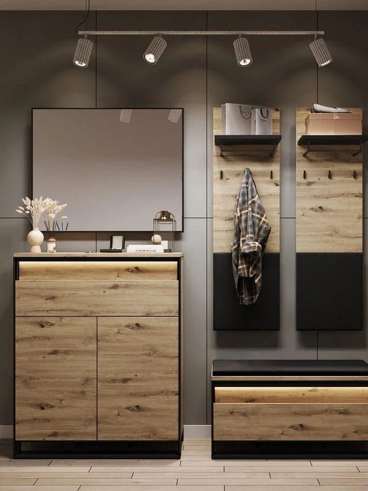 Compleo Kommode LIMA 2 Schubladen Push-to-Open Modern Loft Eiche Schwarz