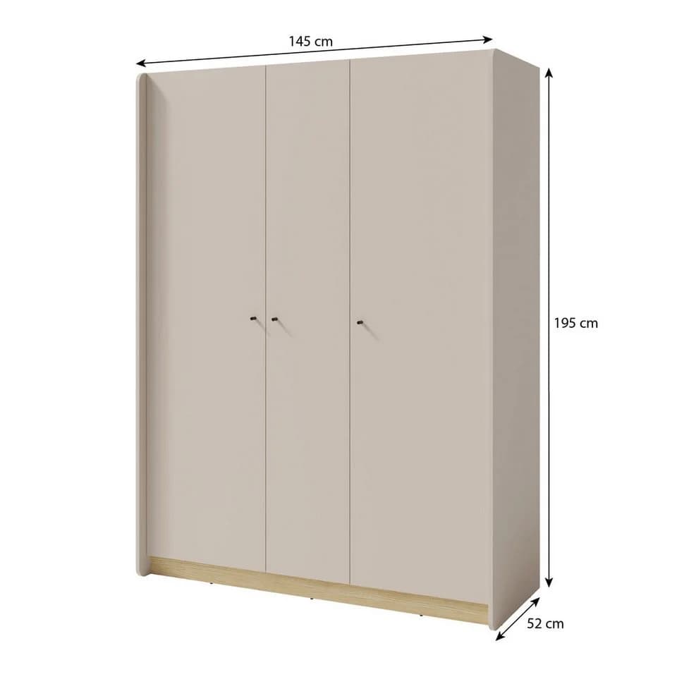 Beautysofa Kleiderschrank ALEX 3-türig Beige Sand