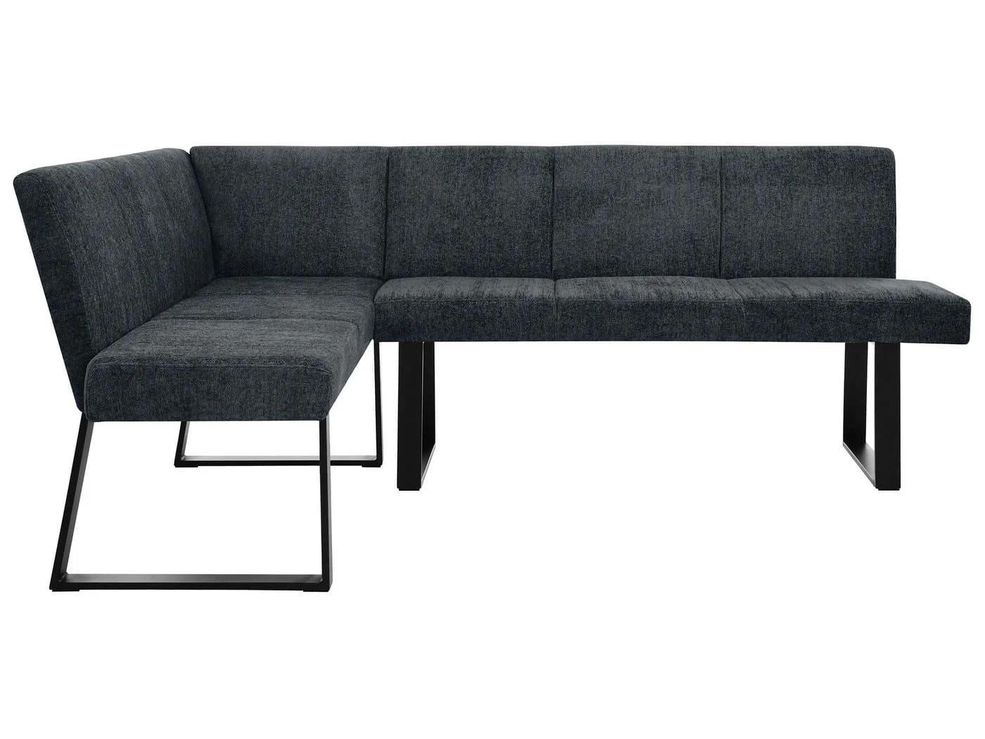 Beautysofa Eckbank VELTO mit schwarzen Metallbeinen und Stoff Raven