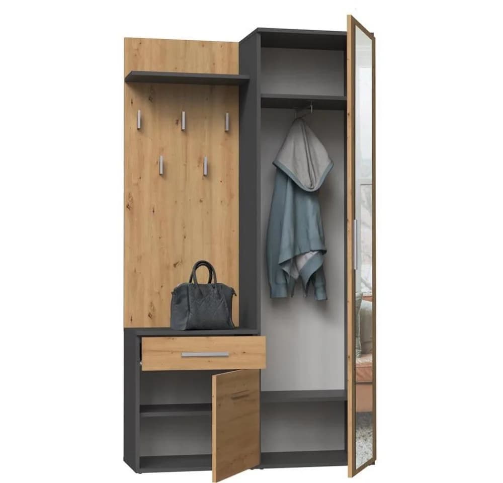 Beautysofa Kompaktgarderobe Fiora Garderobenset 5 Kleiderhaken