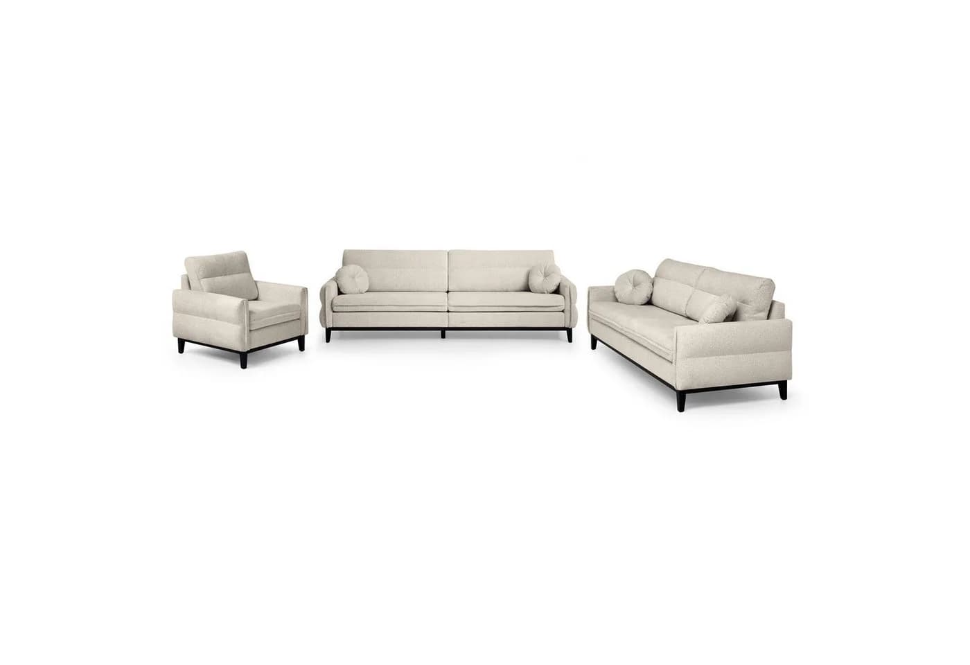 Beautysofa Polstergarnitur BELWEDER 3-Sitzer 2-Sitzer Sessel Beige Bouclé