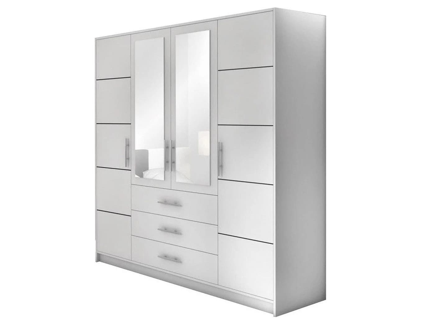 Beautysofa Kleiderschrank BALI D4 4-türig Weiß mit Spiegeln
