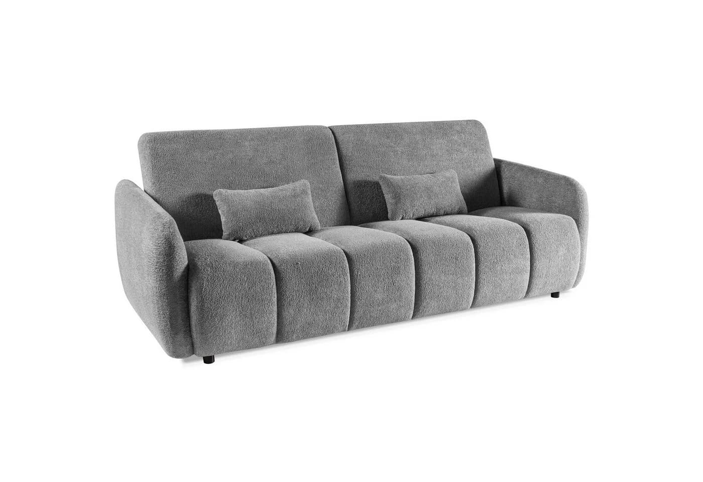 Beautysofa Schlafsofa Carla 3-Sitzer Grau mit Schlaffunktion & Bettkasten