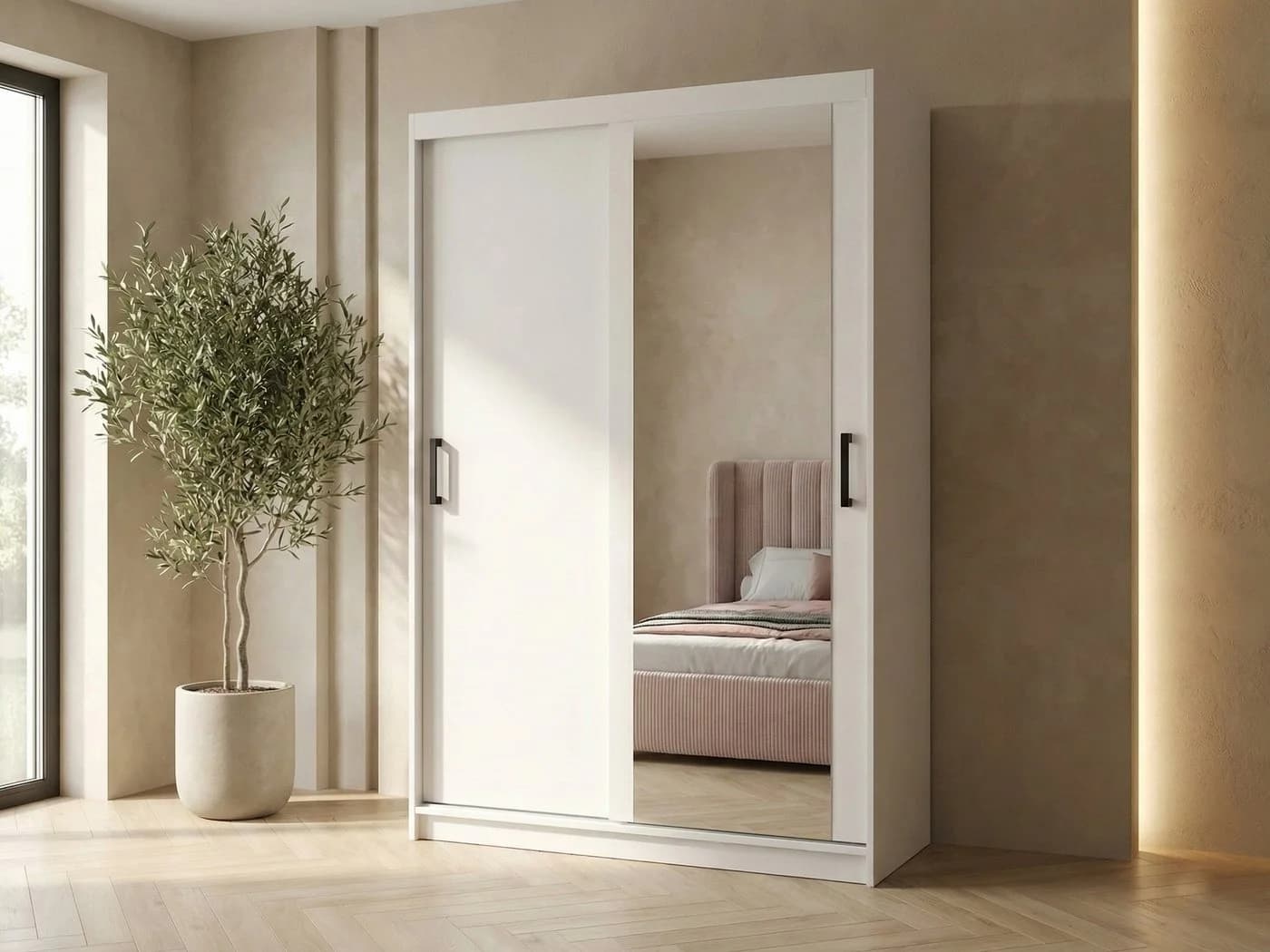 Beautysofa Kleiderschrank HELA mit Spiegel Weiß
