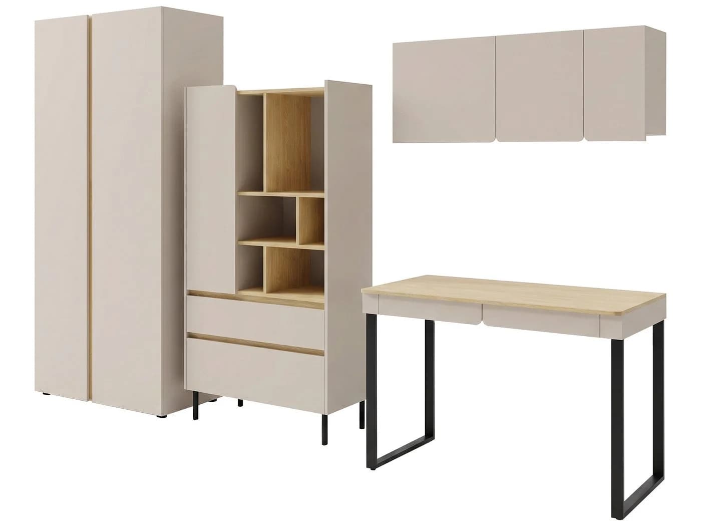 Beautysofa Jugendzimmer-Set LICO 4-teilig Modern Sandbeige
