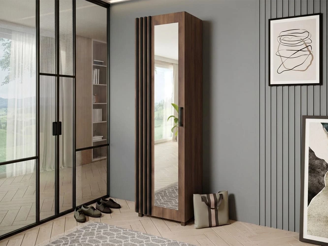 Beautysofa Garderobenschrank LIVIA mit Tür und Spiegel