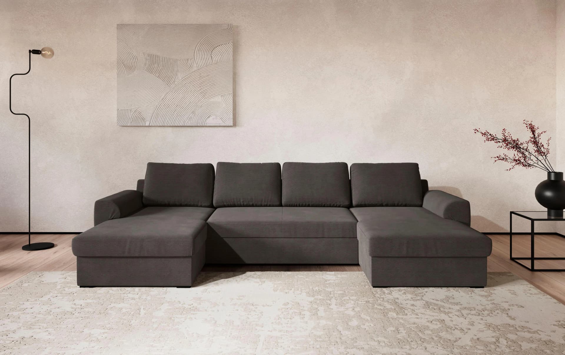 Wohnlandschaft COTTA Drift U-Form Ottomane Anthrazit