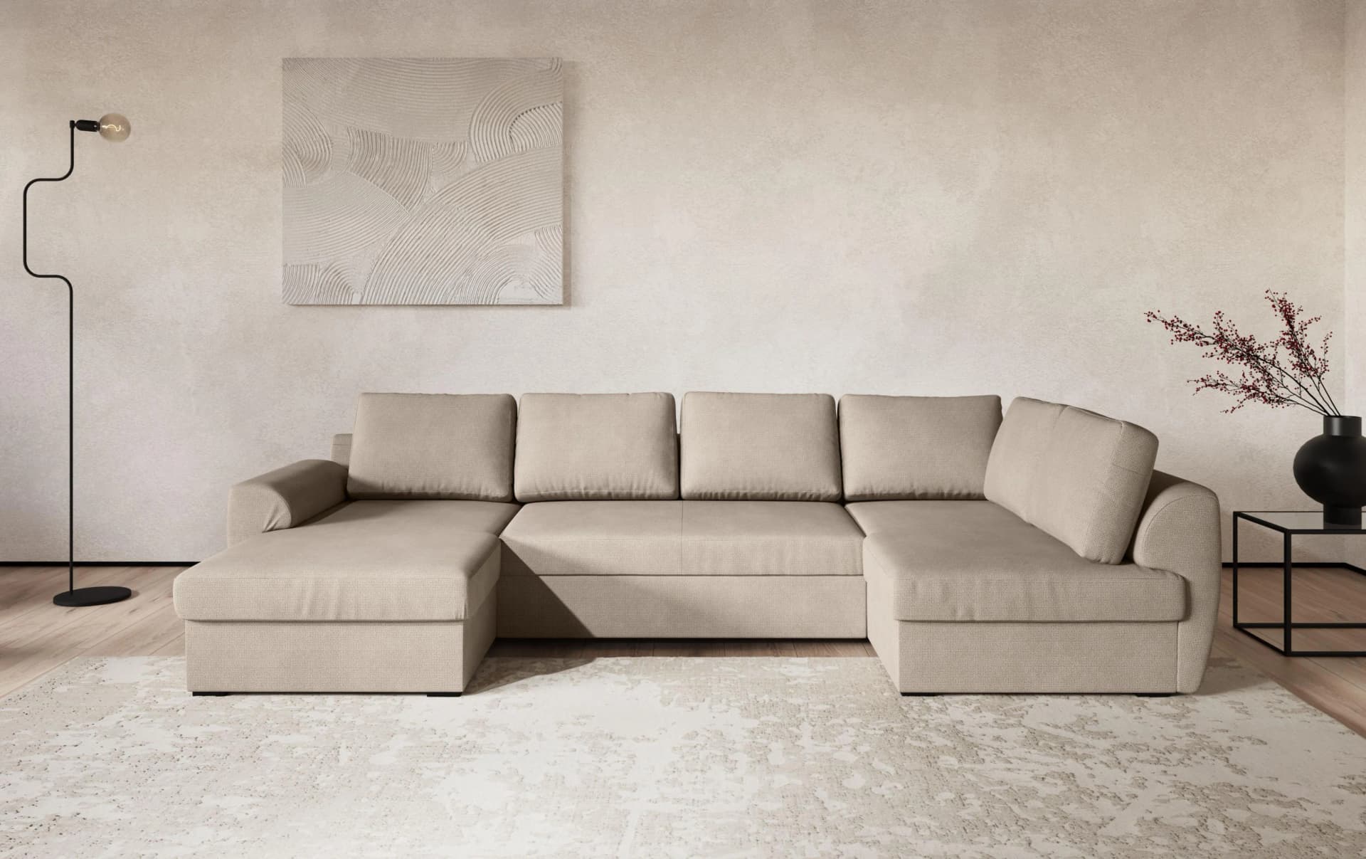 Wohnlandschaft COTTA Drift U-Form nature mit Bettfunktion