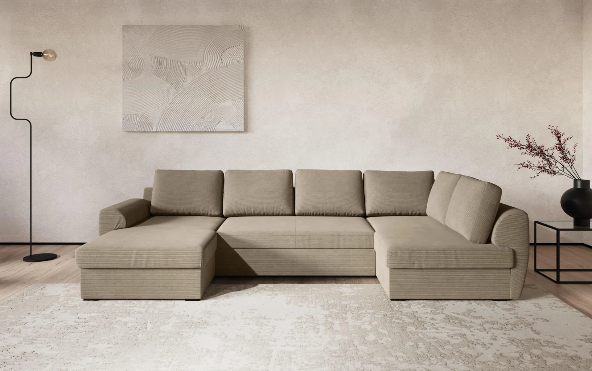 Wohnlandschaft COTTA Drift U-Form toffee mit Bettfunktion