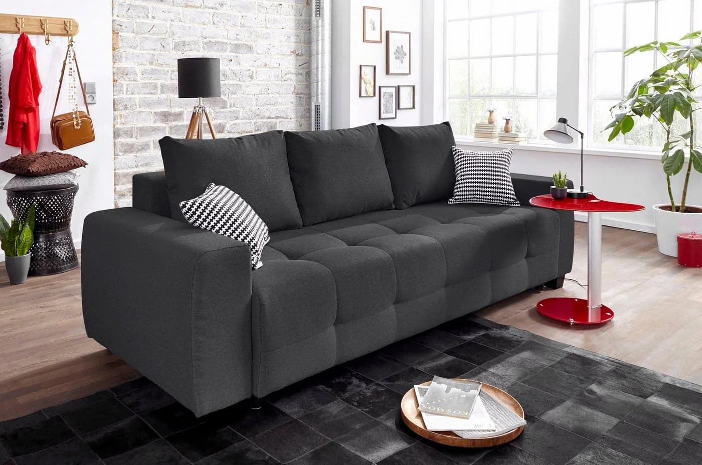 Collection AB Schlafsofa Bella Anthrazit mit Bettfunktion und Bettkasten