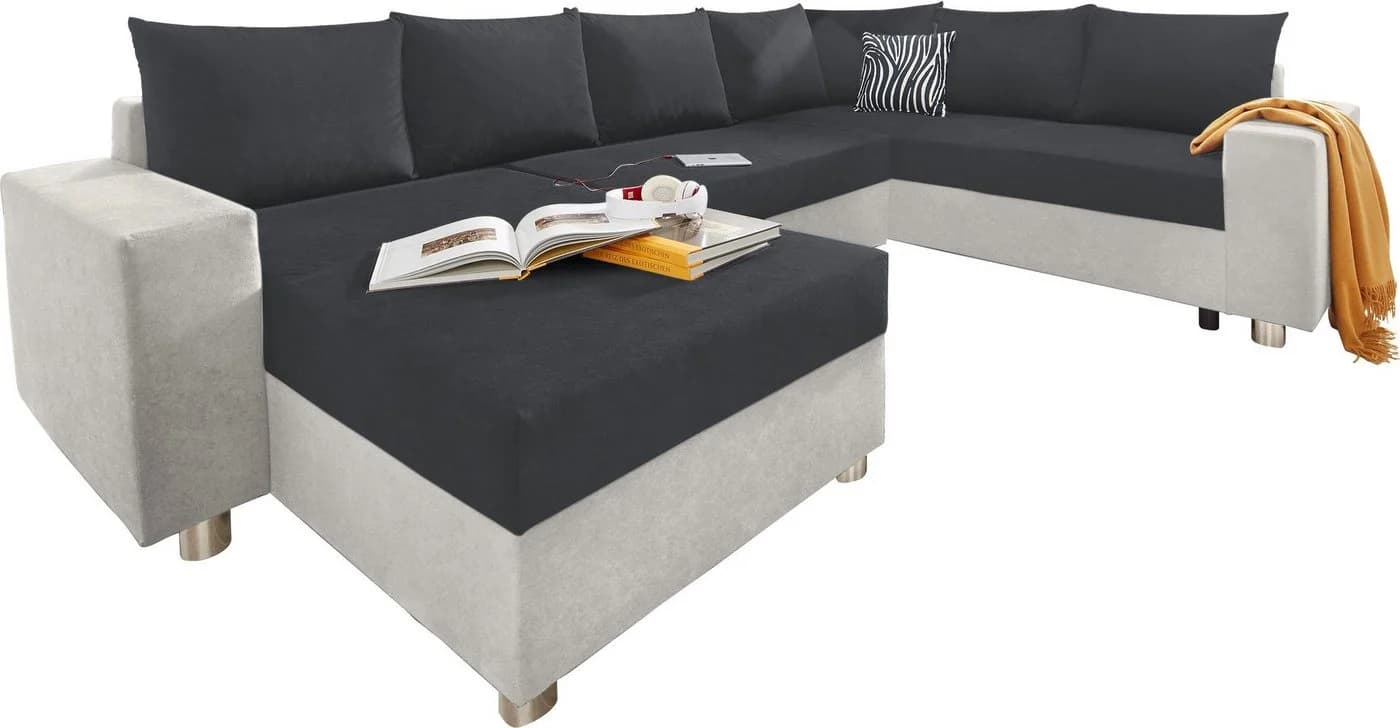 Wohnlandschaft COLLECTION AB Paris U-Form Silber Anthrazit