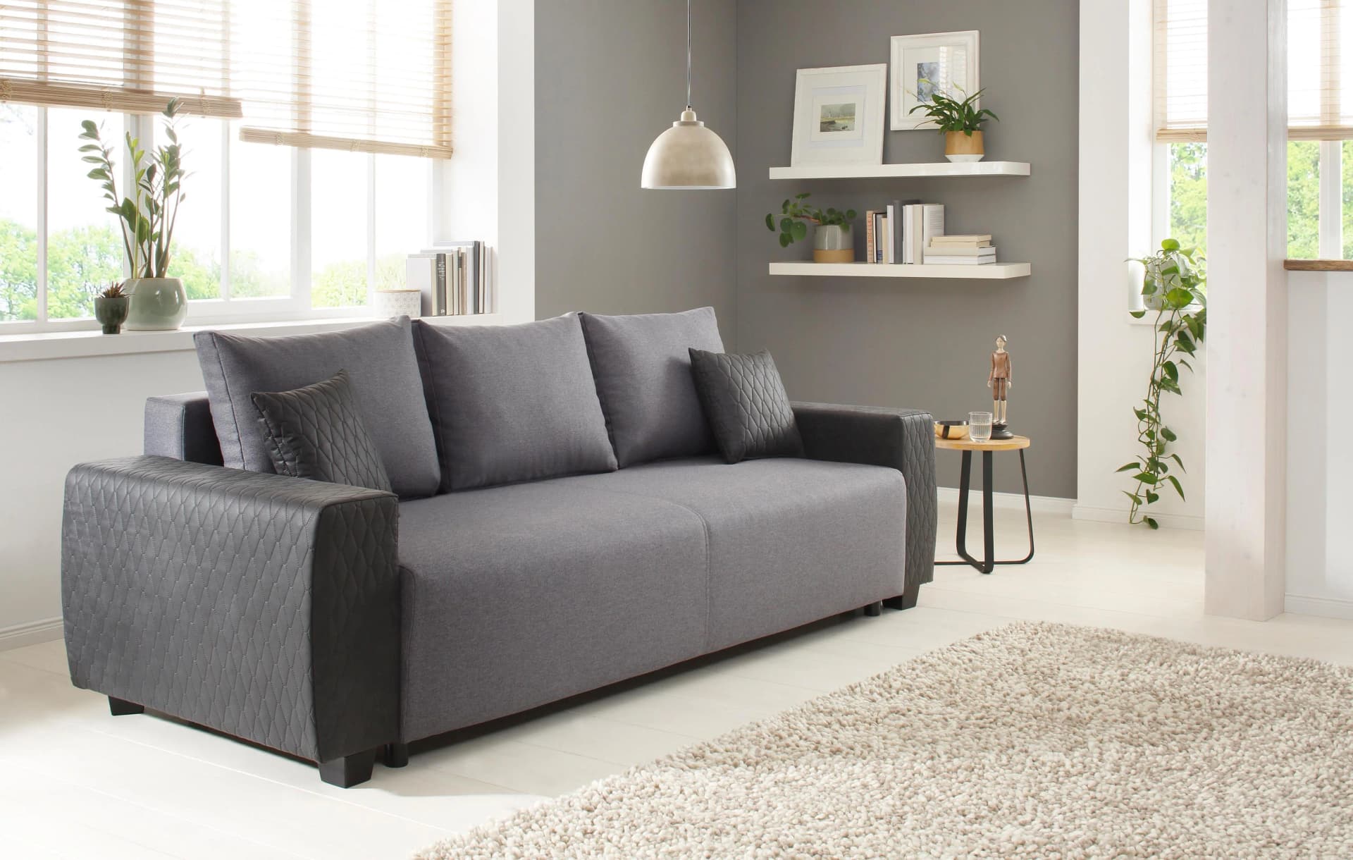 Home Affaire Schlafsofa Bella Grau mit Bettfunktion und Bettkasten