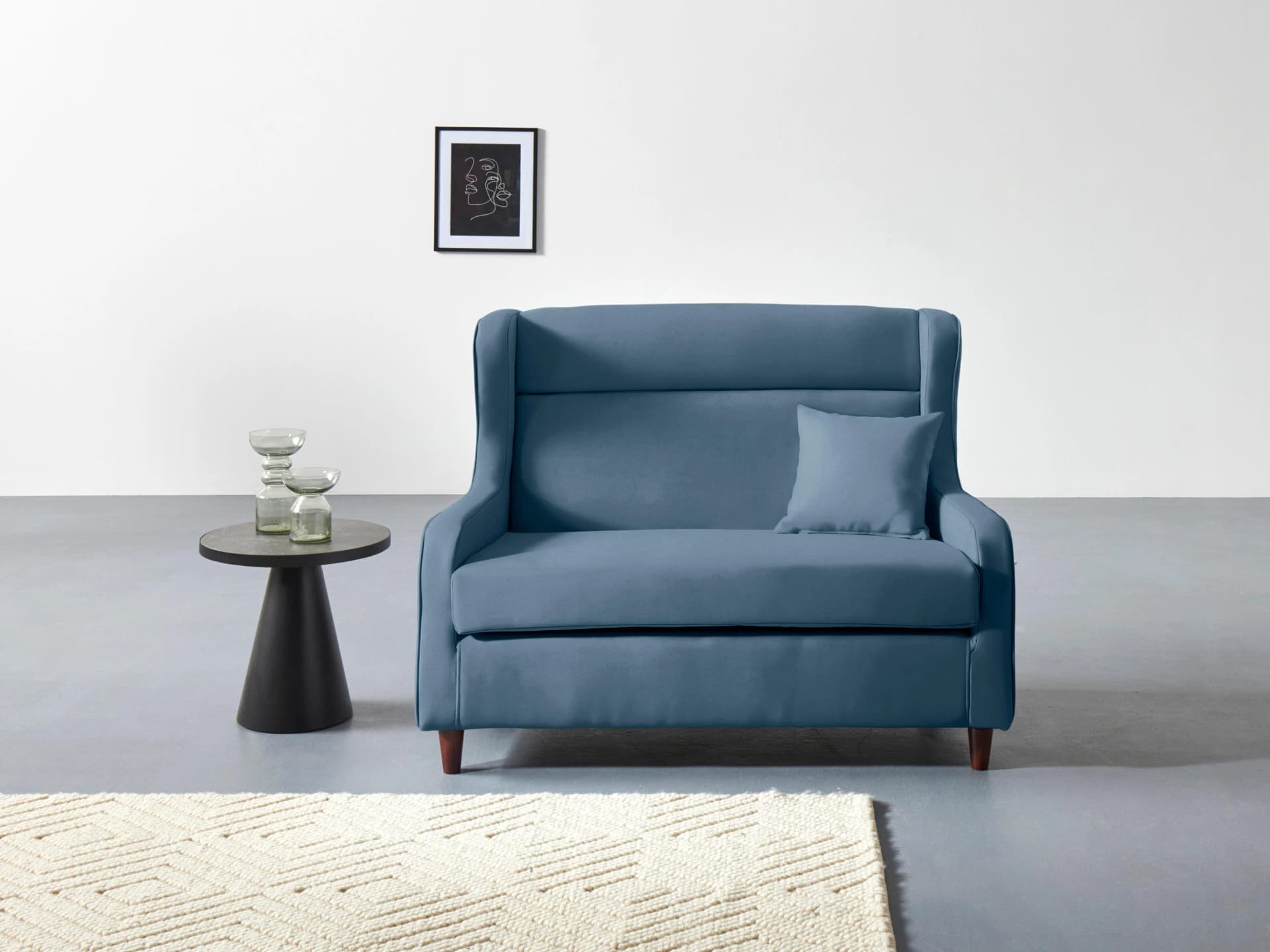 Ohrensessel COLLECTION AB Mike Blau mit Zierkissen