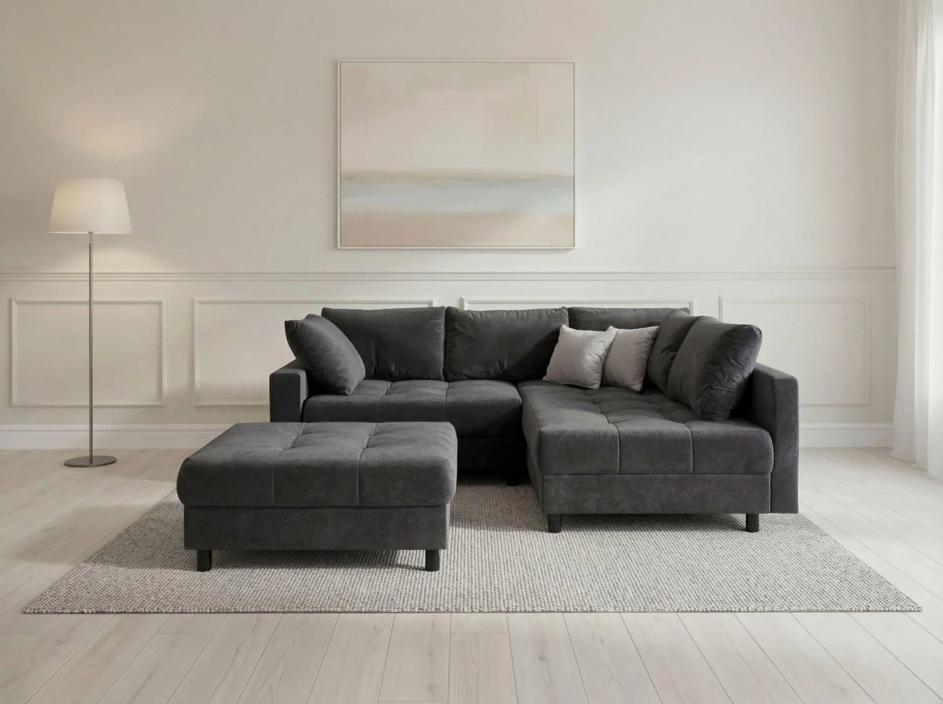 COLLECTION AB Ecksofa Antonia L-Form Anthrazit Microvelours
