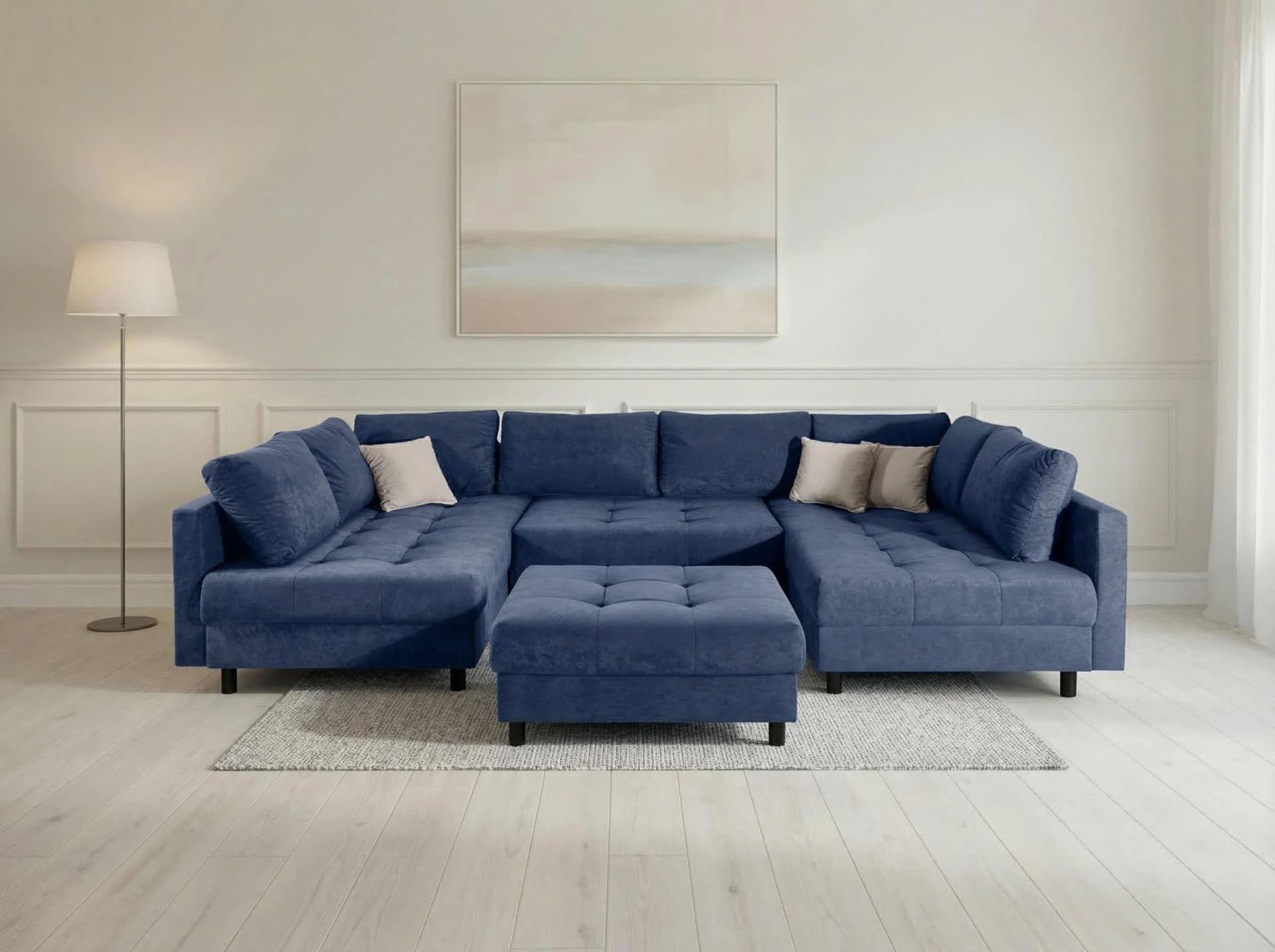 COLLECTION AB Wohnlandschaft Antonia U-Form blau Microvelours