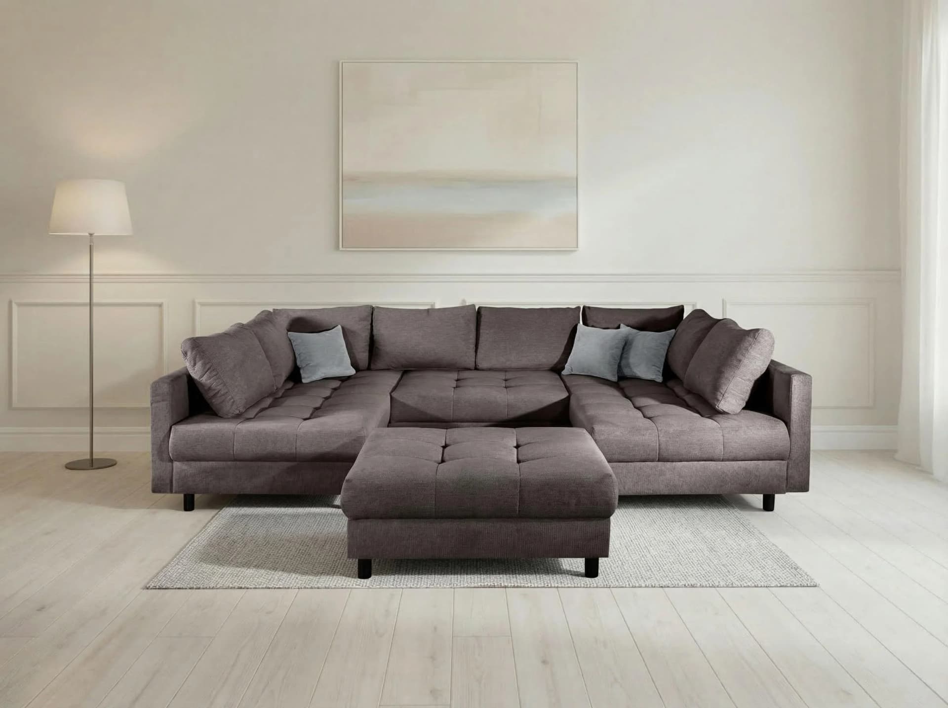 COLLECTION AB Wohnlandschaft Antonia U-Form anthrazit mit Hocker