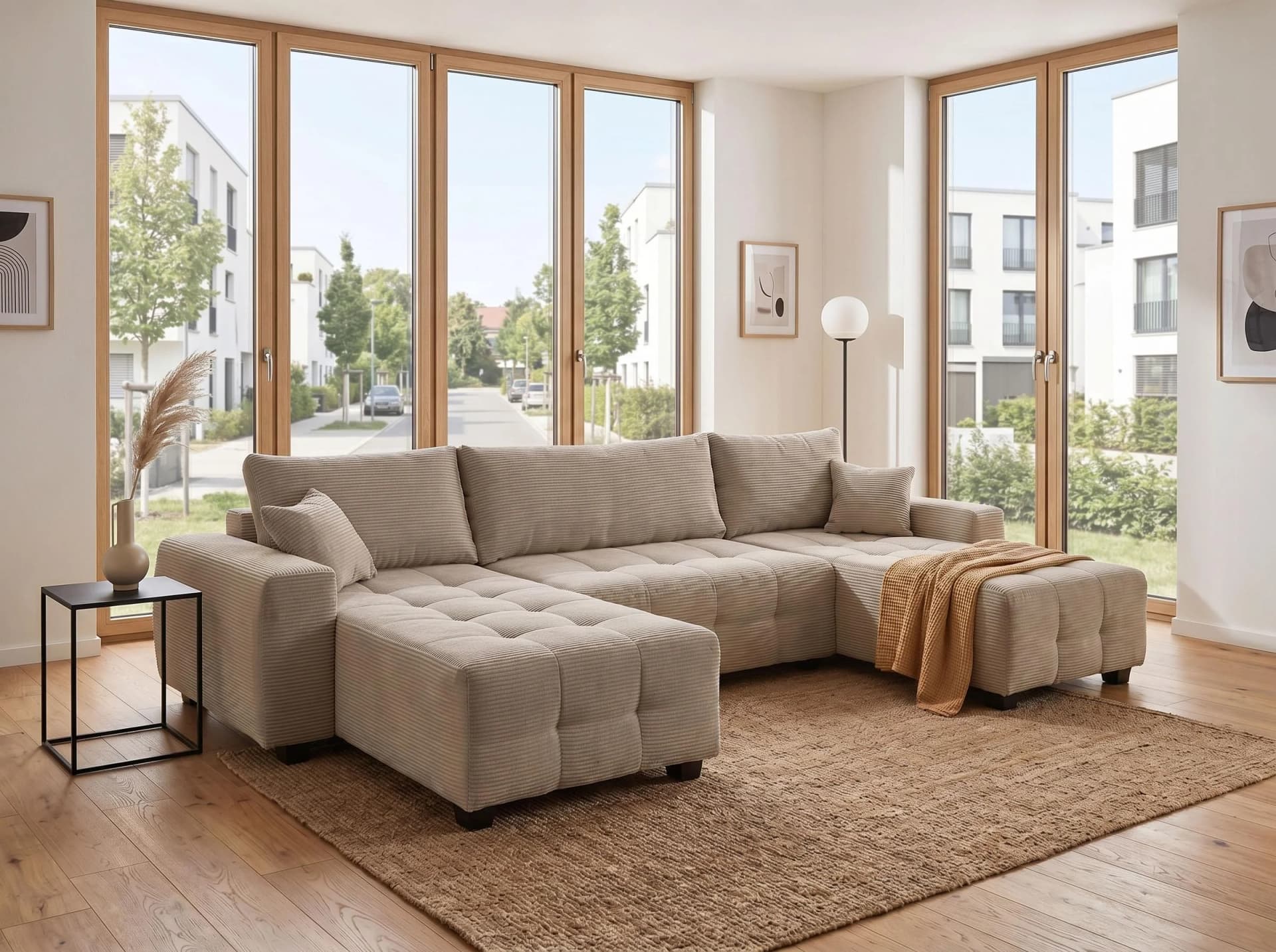 Collection AB Wohnlandschaft mit Bettfunktion und Bettkasten Taupe Cord