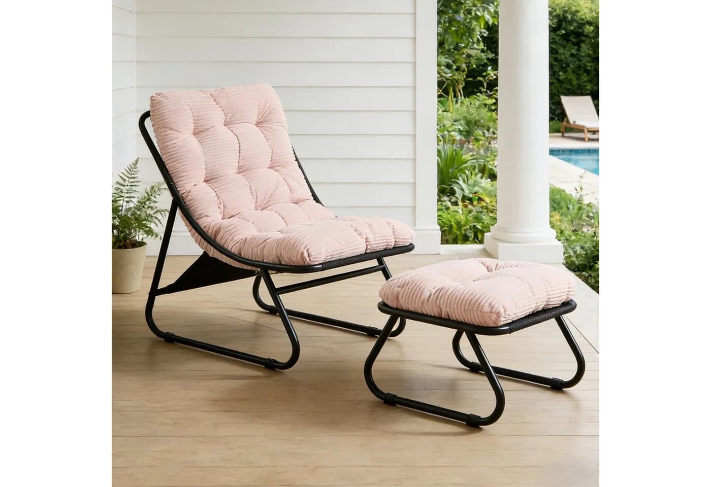 LVHOM Loungesessel mit Hocker Rosa Ergonomisch Stahl