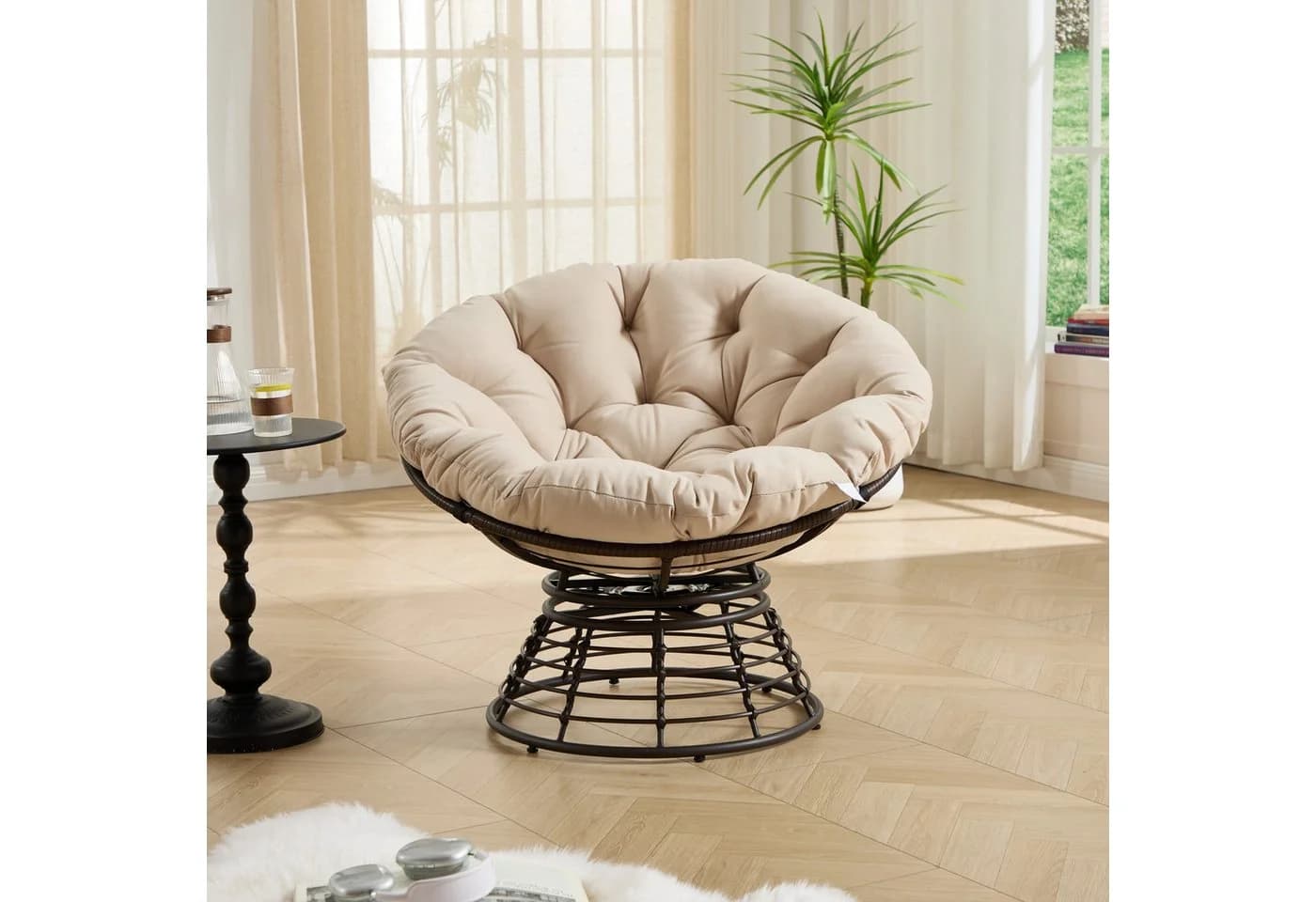 LVHOM Relaxsessel Papasansessel Rattanstuhl mit Kissen 360° drehbar